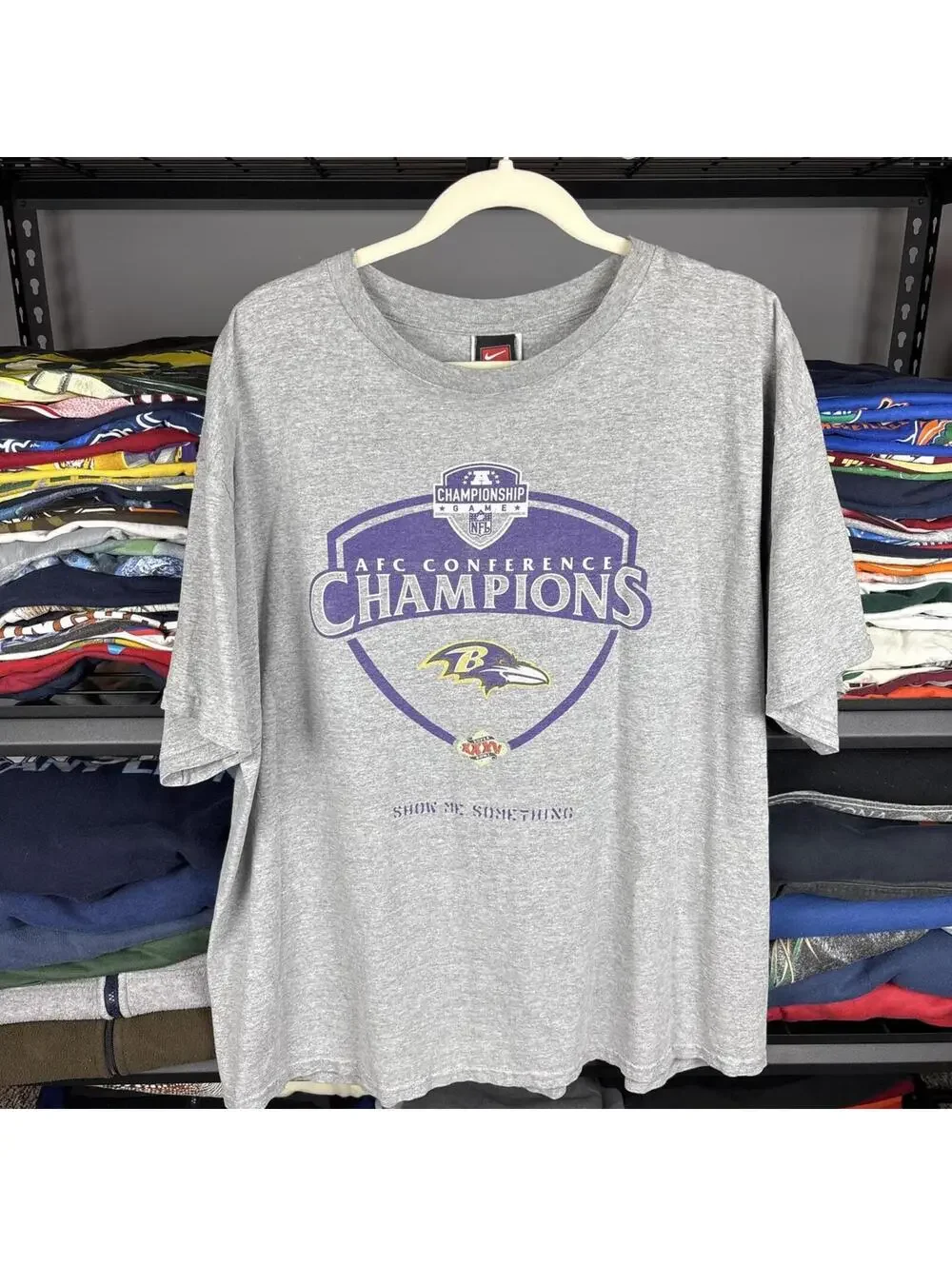 Vintage Y2K Nike Team Baltimore Ravens AFC Champions Super Bowl XXXV Tee XL Gray